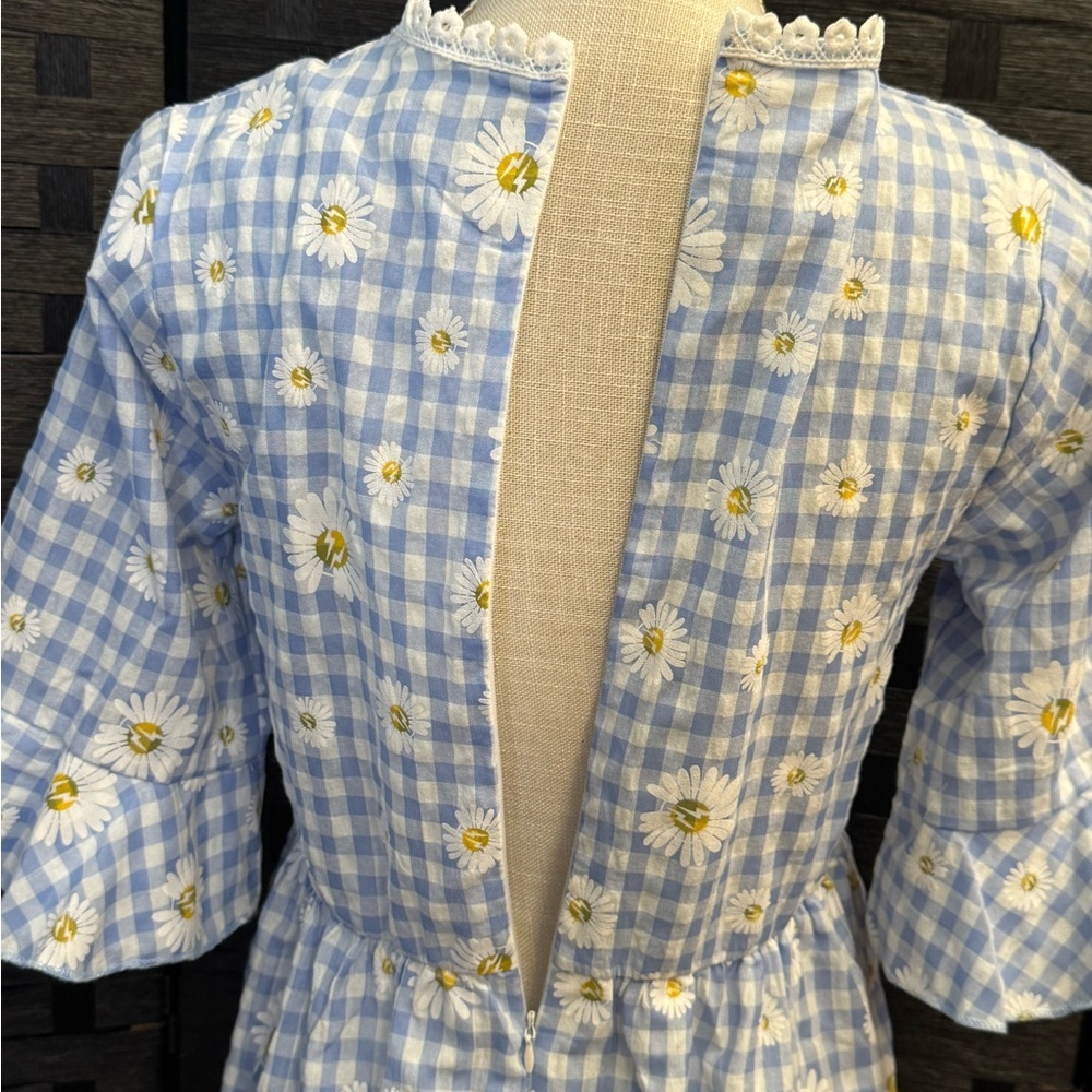 Blue & White Vintage Gingham Midi Dress with Daisy Print - Picture 6 of 8